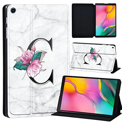 Image of Printed Leather slim lightweight Stand Cover Case for Samsung Galaxy Tab A 10.1 2019 (Model: SM T510 T515), with Function (Black) (letter C on white marble)