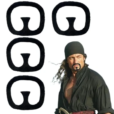 Image of SDXCJY 4 Pcs Fake Moustache Self Adhesive Novelty Fancy Dress Moustache,False Facial Hair Gangster Costume Accessory for Halloween Masquerade Parties Cosplay. (Black)