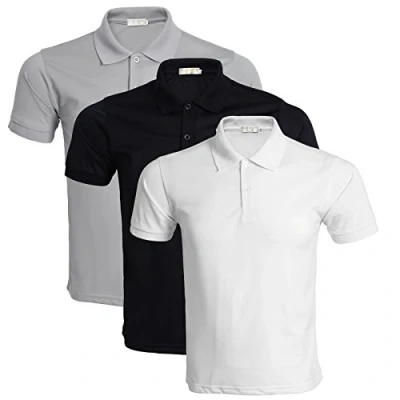 Image of LEOCLOTHO Men&#039;s Polo T Shirt Cotton Short Sleeve Casual Pure Color Tee Tops (Pack of 3/4/5)