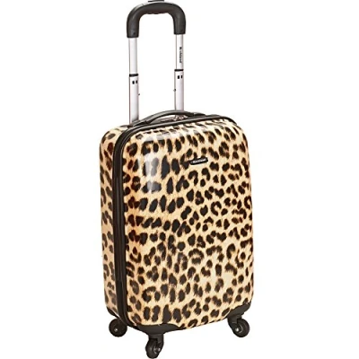 Image of Rockland Safari Hardside Spinner Wheel Luggage, Pink Leopard, Carry On 20 Inch, Luggage