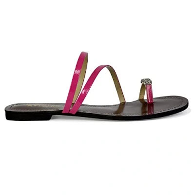 Image of Womens Flat Slip On Sandals Ladies Diamante Toe Post Holiday Slider Shoes Size 3 8 Fuchsia