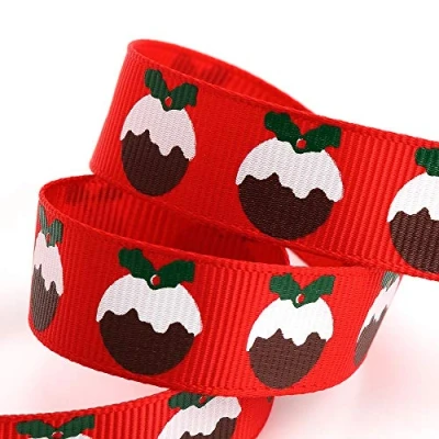 Image of Christmas Puddings Grosgrain Ribbon 16mm x 5M Red