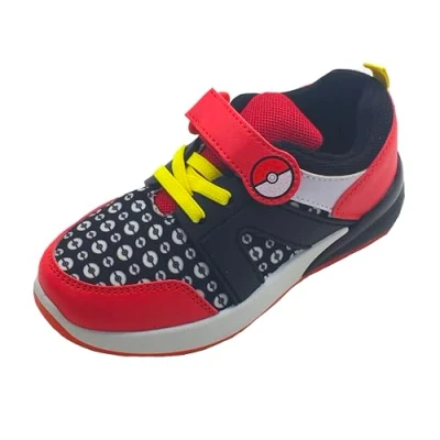 Image of Pokemon. Boys or Girls Rip Tape Fastening Trainers, Training Shoes with Flashing Lights, Black Pokemon Ball, Size 3