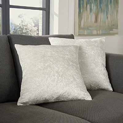 Image of Crushed Velvet Cushion Covers Luxury Plush Plain Soft Cushions Cover (Ivory, (45cm x 45cm) 2PC))