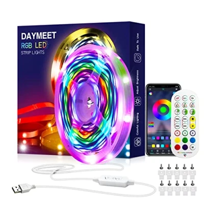 Image of Daymeet Led Strip Lights, Chasing Effect 10M RGBIC Dream Color USB Lights Changing Bluetooth Music Sync with Remote App Control Rainbow Light for Bedroom