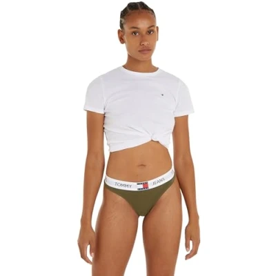 Image of Tommy Jeans Women Thong Tanga, Green (Drab Olive Green), XL