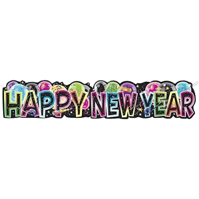 Image of Unique Party 90087 4.5ft Balloons Happy New Year Banner