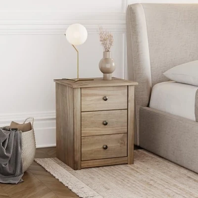 Image of Vida Designs Bedside Table Solid Pine 3 Drawer Chest Bedroom Furniture Waxed