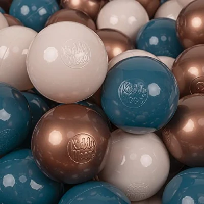 Image of KiddyMoon Soft Plastic Play Balls 200 Balls/7Cm 2.75In Multi Colour Made In EU, Dark Turquoise/Pastel Beige/Copper
