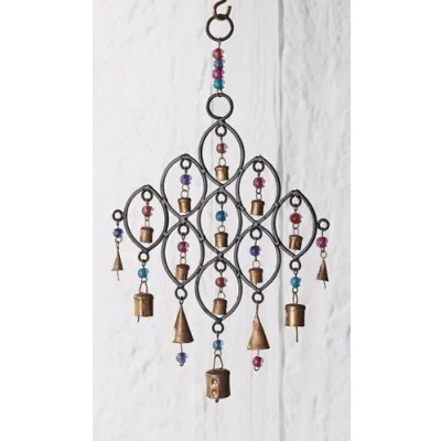 Image of India Recycled Iron Bells &amp; Glass Beads Wind Chime
