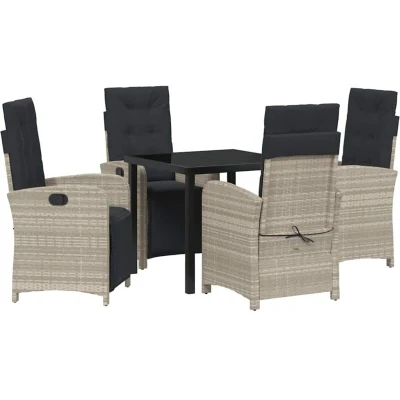 Image of vidaXL 5 Piece Garden Dining Set with Cushions Light Grey Poly Rattan
