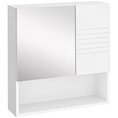 Image of kleankin Bathroom Mirror Cabinet Wall Mounted Storage w/Double Door Adjustable Shelf White