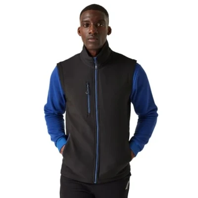 Image of Regatta Professional Men&#039;s Water Repellent Navigate 2 Layer Softshell Bodywarmer Black New Royal, Size: M