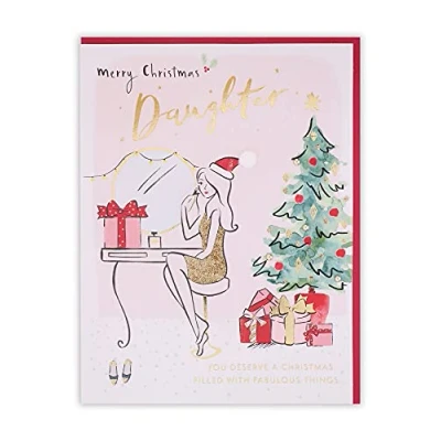 Image of Clintons: Girl at Dressing Table Daughter Christmas Card, Card for Daughter, Xmas Multi Colour, 155 x 201, 1169245