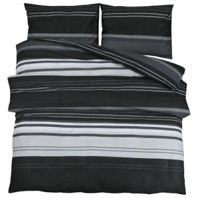 Image of vidaXL Duvet Cover Set Black and White 200x220 cm Cotton Bedroom Textiles, Comfortable Stylish Bedspread, Pillowcase Included, Machine Washable