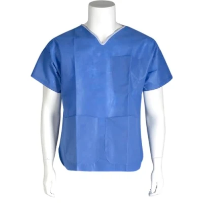 Image of ABENA Scrub Suit Shirt Large 82x73cm Dark Blue SMS Single Packed Non Sterile Use Medical Scrubs Unisex Uniforms &amp; 3 Pocket Tops