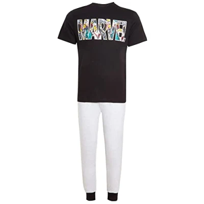 Image of Marvel Mens Pyjamas For Men Teens Pjs Avenger Short Sleeved T Shirt + Loungepants Gift Set Size Small Black