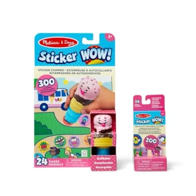 Image of Melissa &amp; Doug Sticker WOW! Ice Cream Bundle: 24 Page Activity Pad, Stamper, Mini 500 Stickers, Arts and Crafts Fidget Toy Collectible Character
