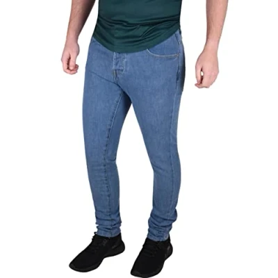 Image of True Face Men&#039;s Skinny Jeans Stretch Fit Denim Trousers with Button Fly, Multi Pocket Design, Casual Wear for Men UK Light Wash 32W / 32L