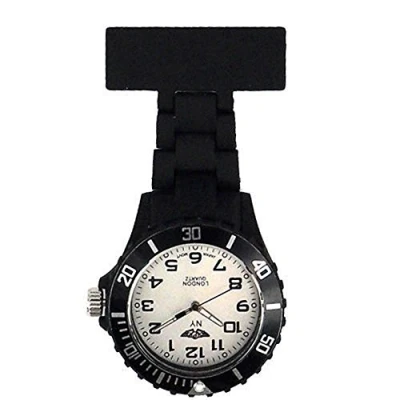 Image of Prince London NY New York Rubberised Plastic Nurses fob Watch with pin Black White face