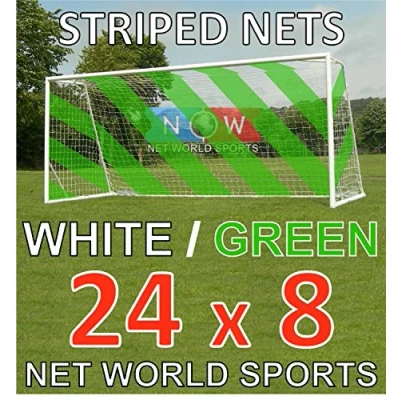 Image of 24ft x 8ft Full Size Striped Football Goal Net (3mm) (PAIR) Choice of 11 Combinations To Match Your Team’s Colours [Net World Sports] (Green/White)