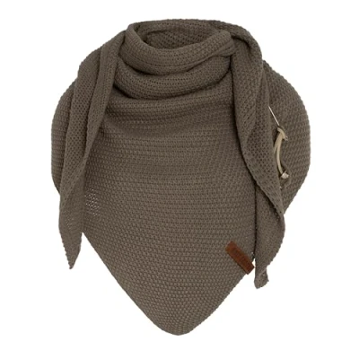 Image of Knit Factory Coco Knitted Shawl Triangle scarf Women Cappuccino winter 190x85 cm Manufactured in Europe Ladies Including decorative pin