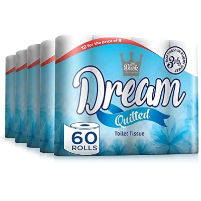 Image of Karrma 3 Ply Quilted Toilet Tissues Rolls Super Soft, Strong &amp; Sustainable Bathroom Paper 145 Sheets per Roll 60 Rolls, White
