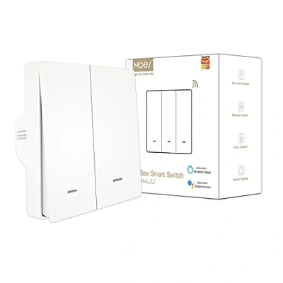 Image of MOES ZigBee Smart Wall Light Switch No Neutral Wire Required, Capacitor Needed, Life Tuya Remote Control, Works with Alexa, Google Home, Hub 2 Gang, White