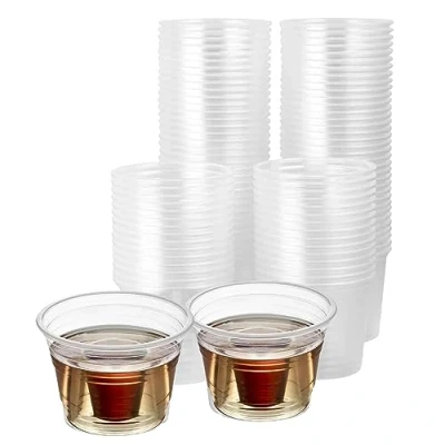 Image of CHEF ROYALE 100x Jager Bomb Shot Glasses Disposable Plastic 25ml Resuable Cups CE Marked Clear Ideal for All Events Pack of 100 (100)