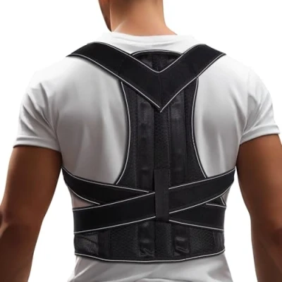 Image of GRISHA Posture Corrector for Men and Women Comfortable Upper Back Brace, Adjustable Straightener Support Neck, Shoulder (XL)