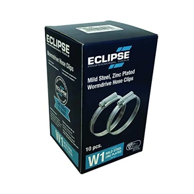 Image of Eclipse Professional Tools ECW1 2 W1 Box of 10 40 55mm (1 ⅝&quot; ⅛&quot;) Mild Steel Worm Gear Hose Clamps