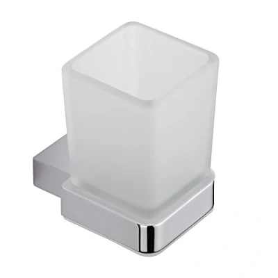 Image of Milano Arvo Modern Wall Mounted Square Frosted Glass Bathroom Tumbler Chrome Holder