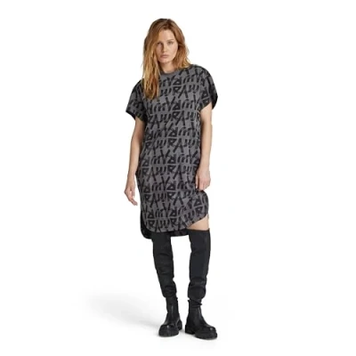 Image of G STAR raw Women&#039;s Printed loose t shirt dress wmn Dresses, Multicolor (grey asphalt paint D24484 D611 G419), M