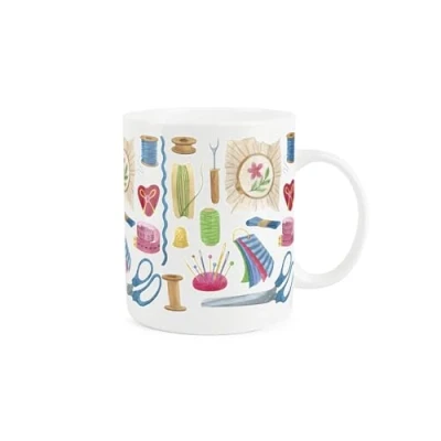 Image of Purely Home Sewing Mug Creative Arts &amp; Crafts Needle Thread Themed Gift/Present Tea/Coffee Hot Drinks White Bone China