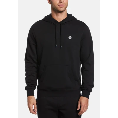 Image of Original Penguin Men&#039;s L/S Sticker PETE Pullover Fleece Hoodie Hooded Sweatshirt, True Black, Small