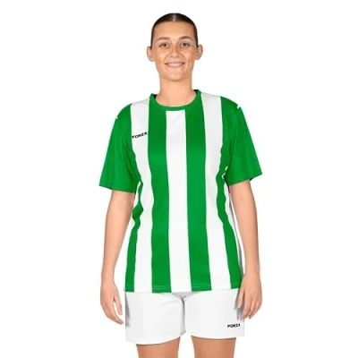 Image of FORZA Women&#039;s Striped Football Jersey [XS XL] Premium Short Sleeve Shirts 5 Stripe Colour Options (UK, Alpha, XS, Regular, Green &amp; White)