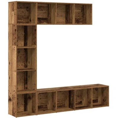 Image of vidaXL 3 Piece Antique Wood Bookcase in Multilayer Wood, Book Cabinet, Shelf, Storage Cabinets