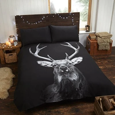 Image of Rapport Home Caledonian Stag Duvet Set, Single Mono, Polyester Cotton