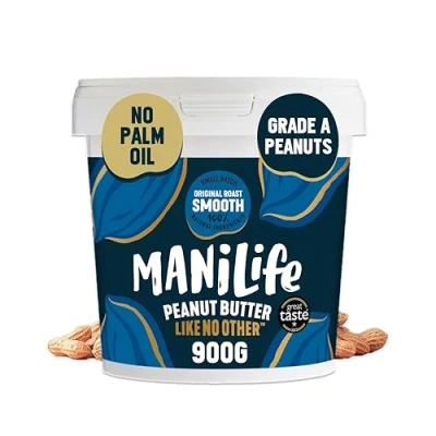 Image of ManiLife Original Roast Smooth Peanut Butter, 900g Tub Small Batch Vegan Butter Made from Single Origin Grade A Argentine Peanuts No Palm Oil, Added Sugar, GMOs