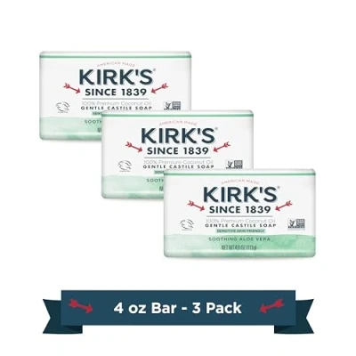 Image of Kirk&#039;s Natural Original Coco Castile Soap with Aloe Vera, 3 Count