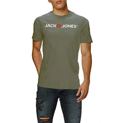 Image of JACK &amp; JONES Men&#039;s Jjecorp Logo T Shirt, Green (Dusty Olive), M