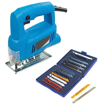 Image of Tooltime 350W electric jigsaw + 15 assorted wood metal &amp; plastic jig saw cutting blades