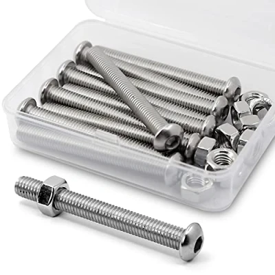 Image of (10 sets) M8 1.25 x 60 mm Hex Socket Screws and Nuts Set 304 Stainless Steel 18 8 Round Head