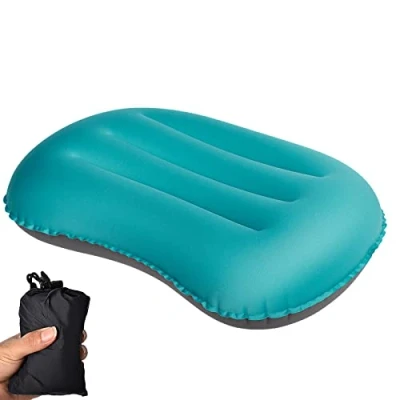 Image of ChanYu Ultralight Camping/Inflating Travel Pillow, 3.5 oz Compressible, Comfortable, Ergonomic Camping Pillow with Storage Bag, for Neck &amp; Lumbar Support Camping, Backpacking, Hiking Traveling (Blue)