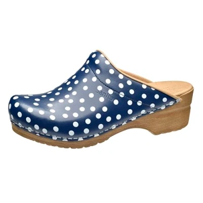 Image of Sanita Sanne Open Clog Original Handmade Flexible Leather Clogs for Women Anatomically Shaped Footbed with Soft Foam, blue, 5 UK
