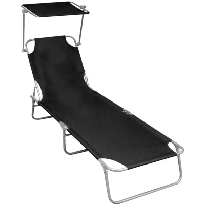 Image of vidaXL Folding Sun Lounger with Canopy Black Aluminium