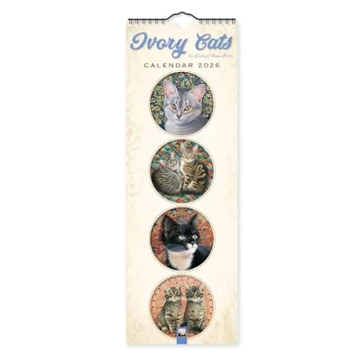 Image of Ivory Cats Slim Calendar 2026 (Art Calendar): Original Flame Tree Publishing Kalender Slimeline [Mehrsprachig] [Kalender]