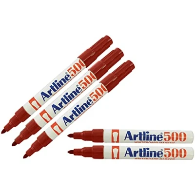 Image of artline 2.0mm Bullet Tip 500 RED Whiteboard Marker Pen Easy Clean Dry Wipe Ink (5 x Markers)