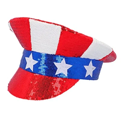 Image of Boland 33031 USA Hat with Sequins, Stars and Stripes, America, for Costumes, Fancy Dress Costume