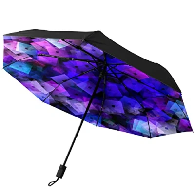 Image of GISPOG Automatic Folding Umbrella, Colorful Square Mosaic Waterproof Compact Sun and Rain Travel Umbrellas